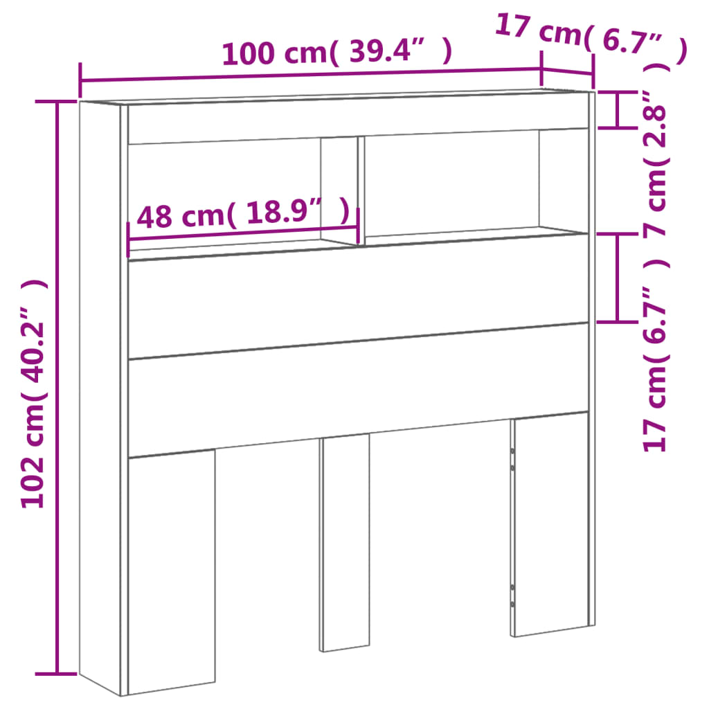 vidaXL Cabecero de cama con luz LED marrón roble 100x17x102 cm