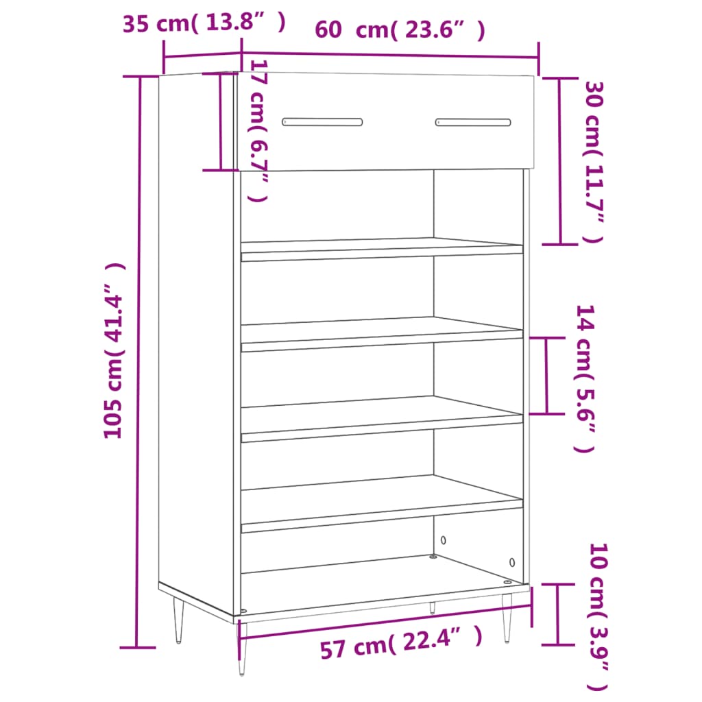 vidaXL Zapatero madera de ingeniería roble Sonoma 60x35x105 cm