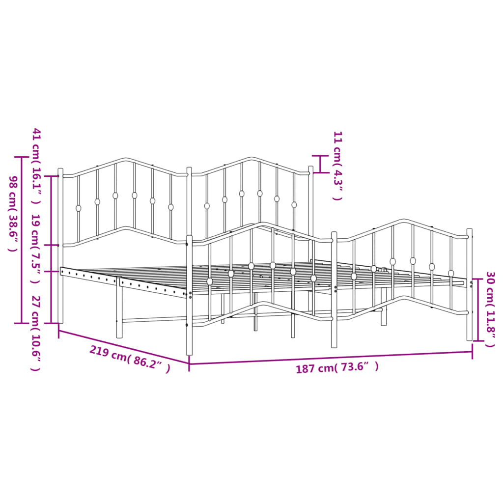 vidaXL Estructura cama sin colchón con estribo metal blanco 183x213 cm