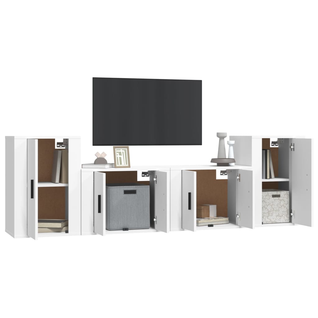 vidaXL Set de muebles para TV 4 piezas madera contrachapada blanco