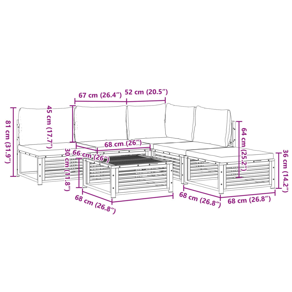 vidaXL Set de sofás de jardín con cojines 6 pzas madera maciza acacia