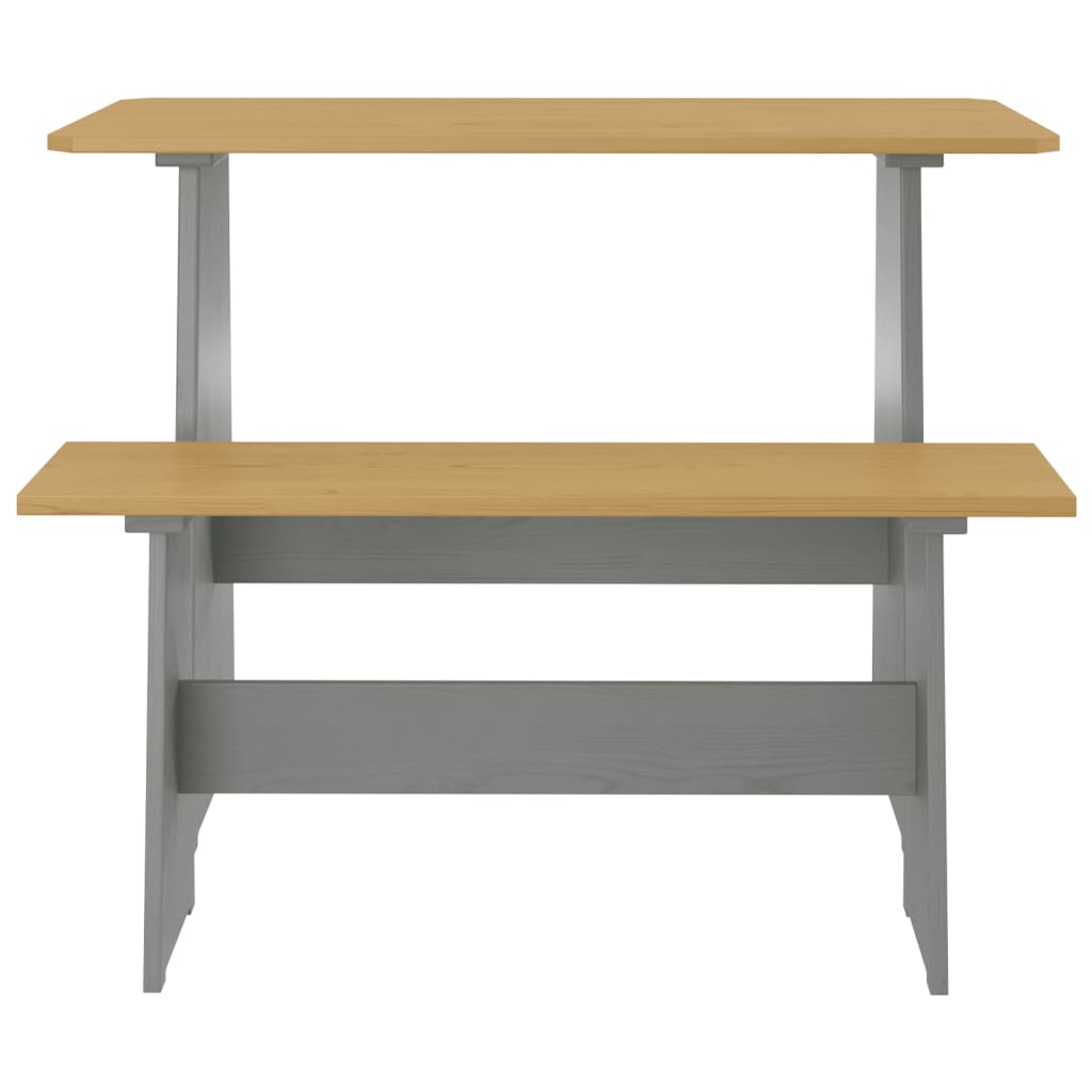 vidaXL Mesa de comedor con banco REINE madera maciza pino marrón gris