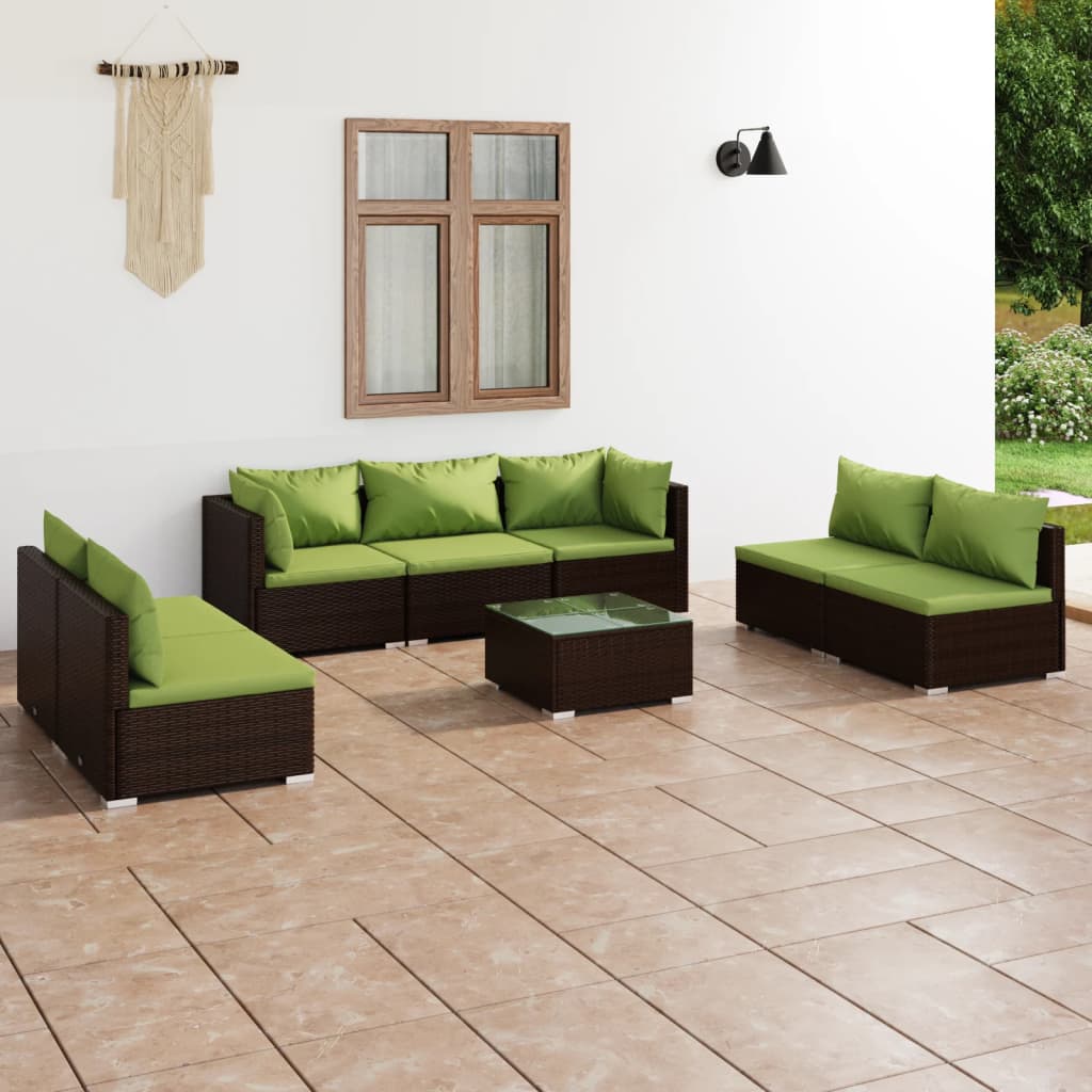 vidaXL Set muebles de jardín 8 piezas y cojines ratán sintético marrón