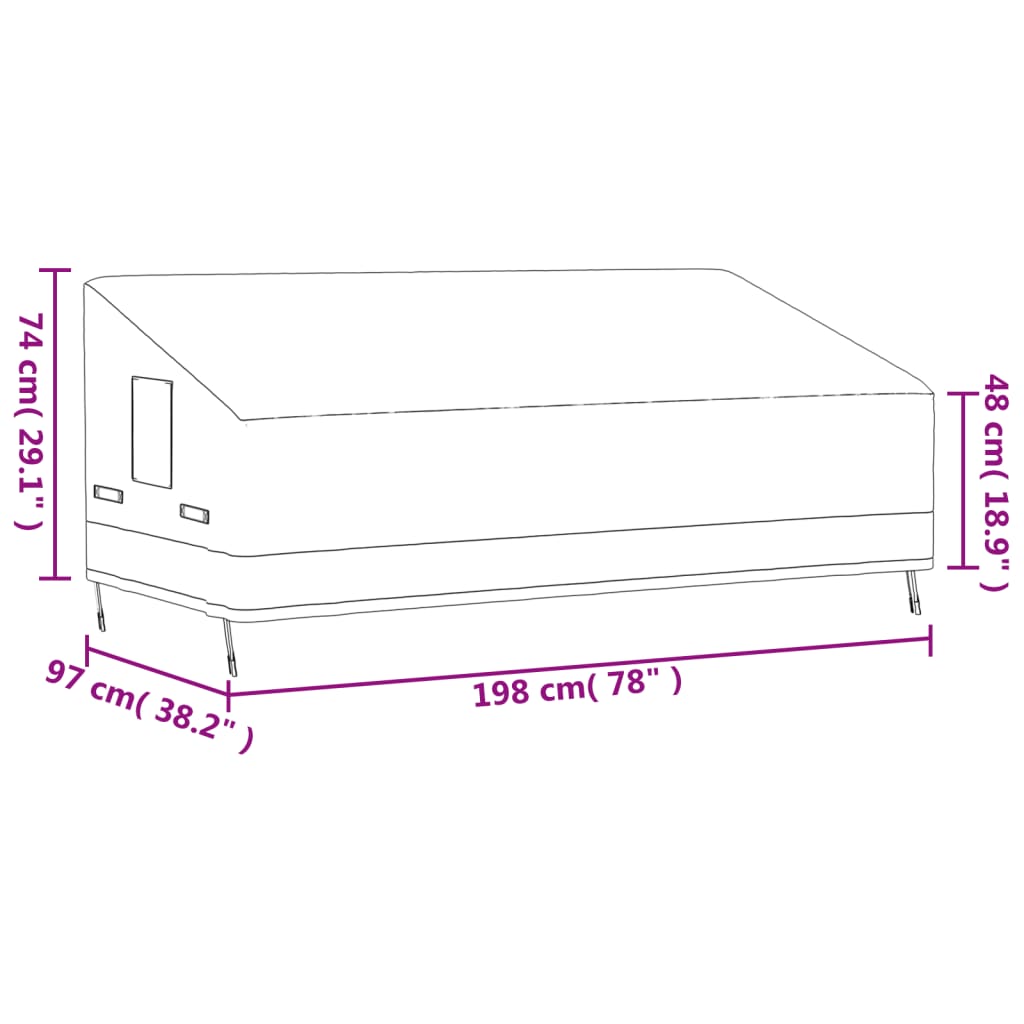 vidaXL Cubierta de banco de 3 plazas Oxford 600D beige 198x97x48/74 cm