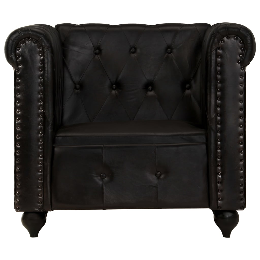 vidaXL Sillón Chesterfield de cuero auténtico negro