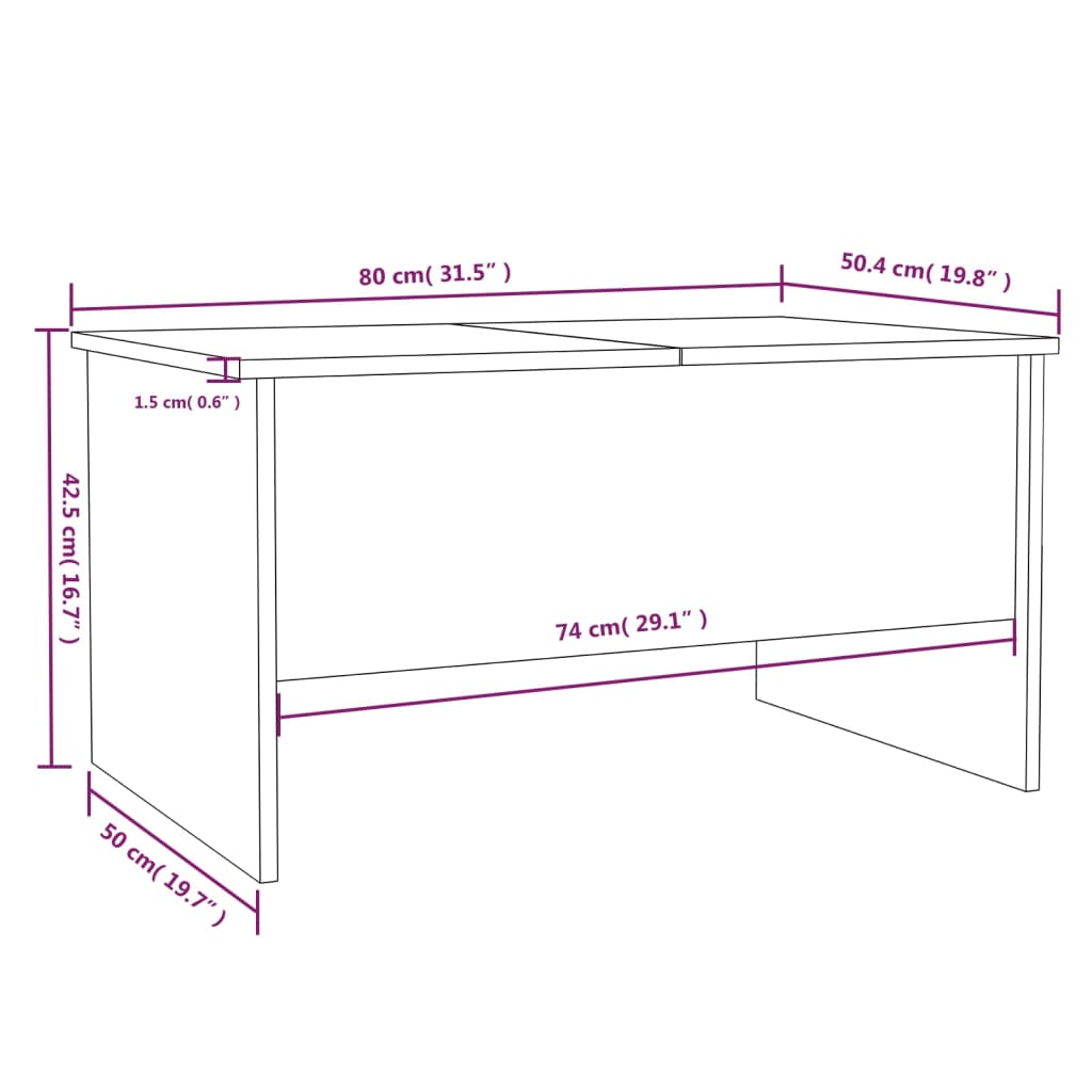 vidaXL Mesa de centro madera de ingeniería blanco 80x50x42,5 cm