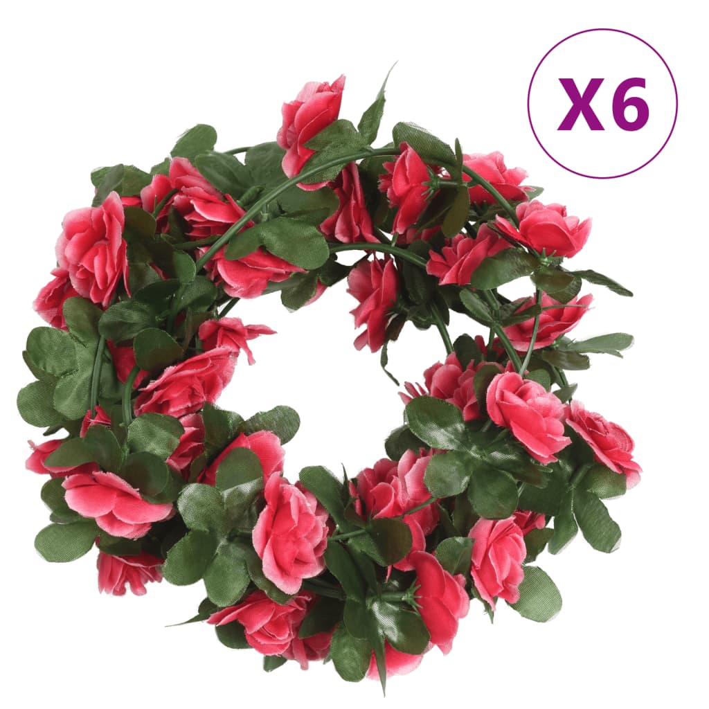 vidaXL Guirnaldas de flores artificiales 6 uds rojo y rosa 250 cm