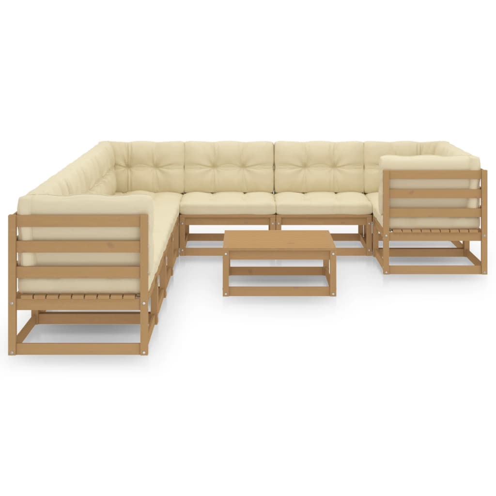 vidaXL Set de muebles de jardín 10 pzs cojines madera pino marrón miel