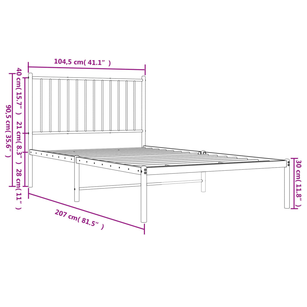 vidaXL Estructura cama sin colchón con cabecero metal negro 100x200 cm