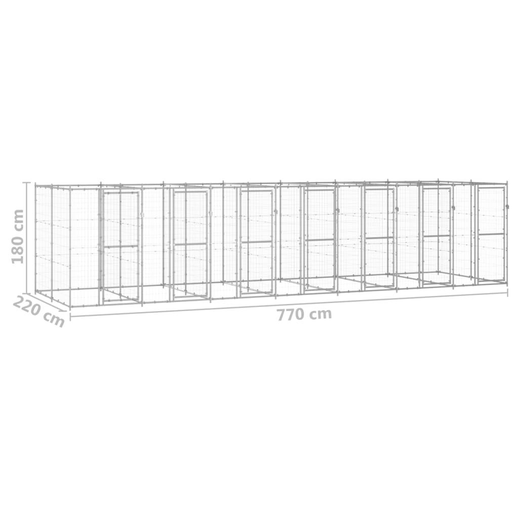 vidaXL Perrera de exterior de acero galvanizado 16,94 m²