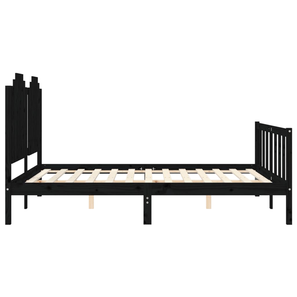 vidaXL Estructura cama de matrimonio con cabecero madera maciza negro