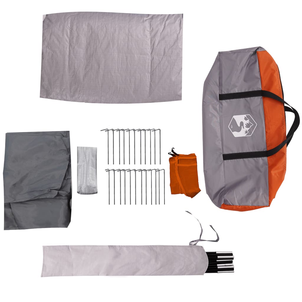 vidaXL Tienda de camping con túnel 4 personas impermeable gris naranja