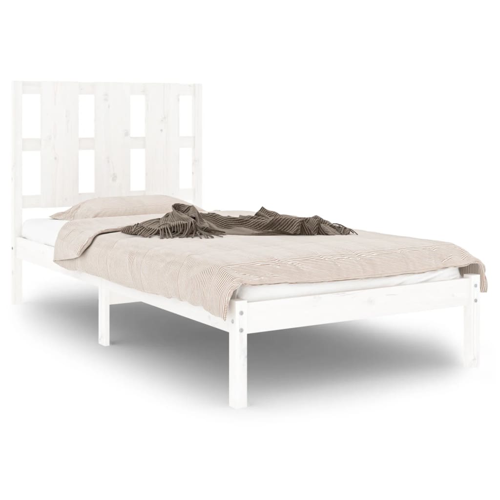 vidaXL Estructura de cama madera maciza individual blanco 75x190 cm