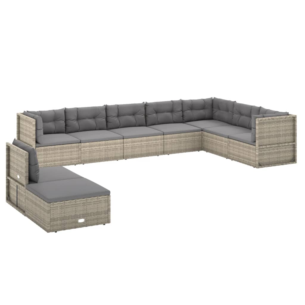 vidaXL Set de muebles de jardín 9 pzas y cojines ratán sintético gris