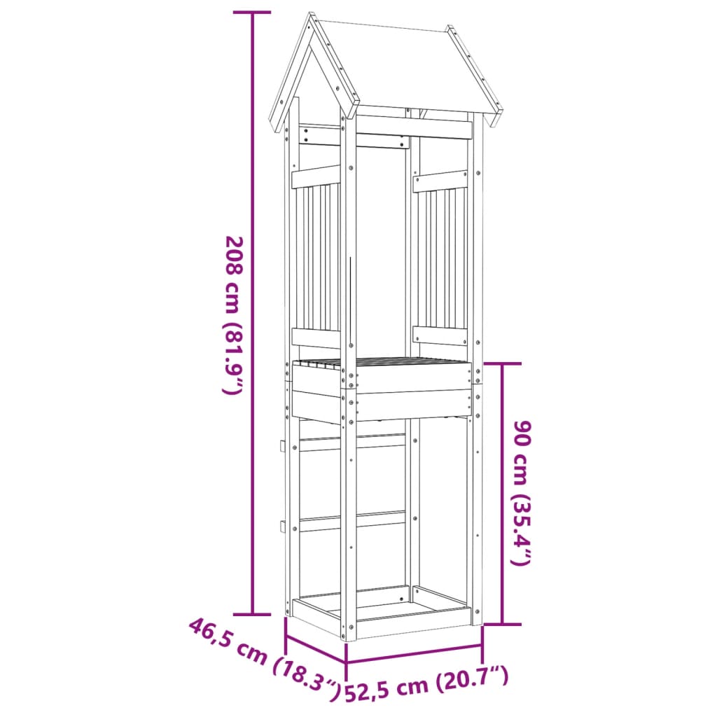 vidaXL Torre de juegos madera maciza de pino 52,5x46,5x208 cm