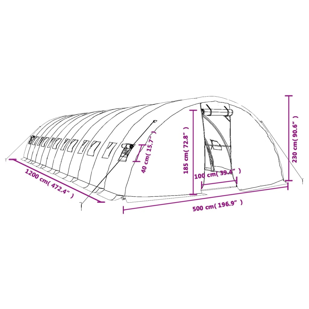 vidaXL Invernadero con estructura de acero blanco 60 m² 12x5x2,3 m