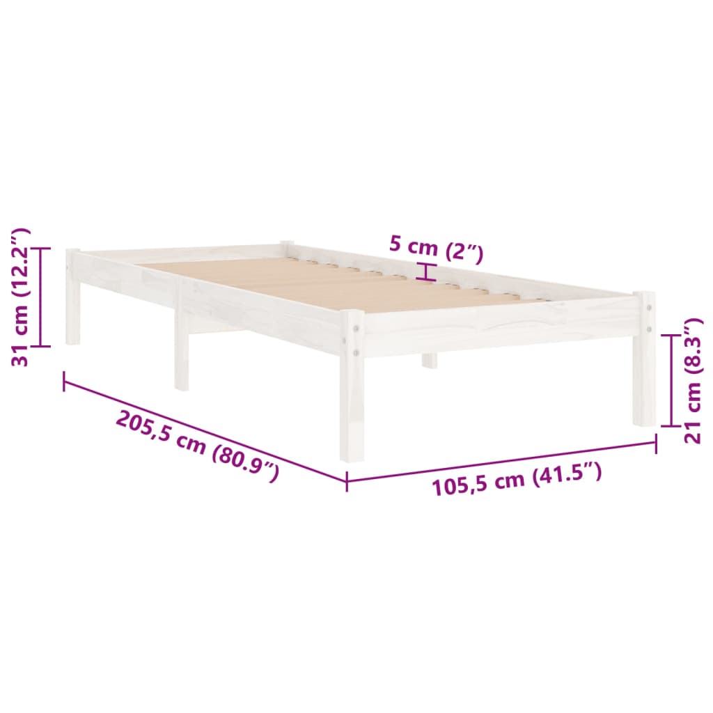 vidaXL Estructura de cama madera maciza de pino blanco 100x200 cm