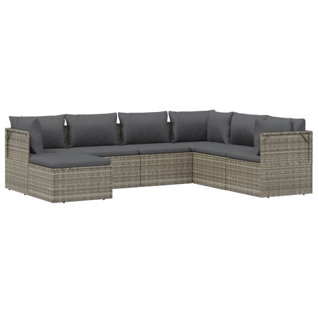 vidaXL Set de muebles de jardín 7 pzas y cojines ratán sintético gris