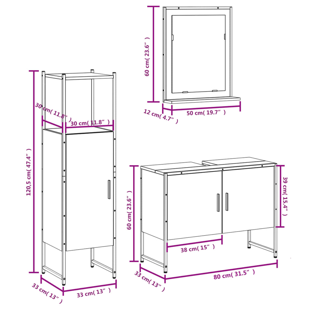 vidaXL Set de muebles de baño 3 pzas madera contrachapada gris sonoma