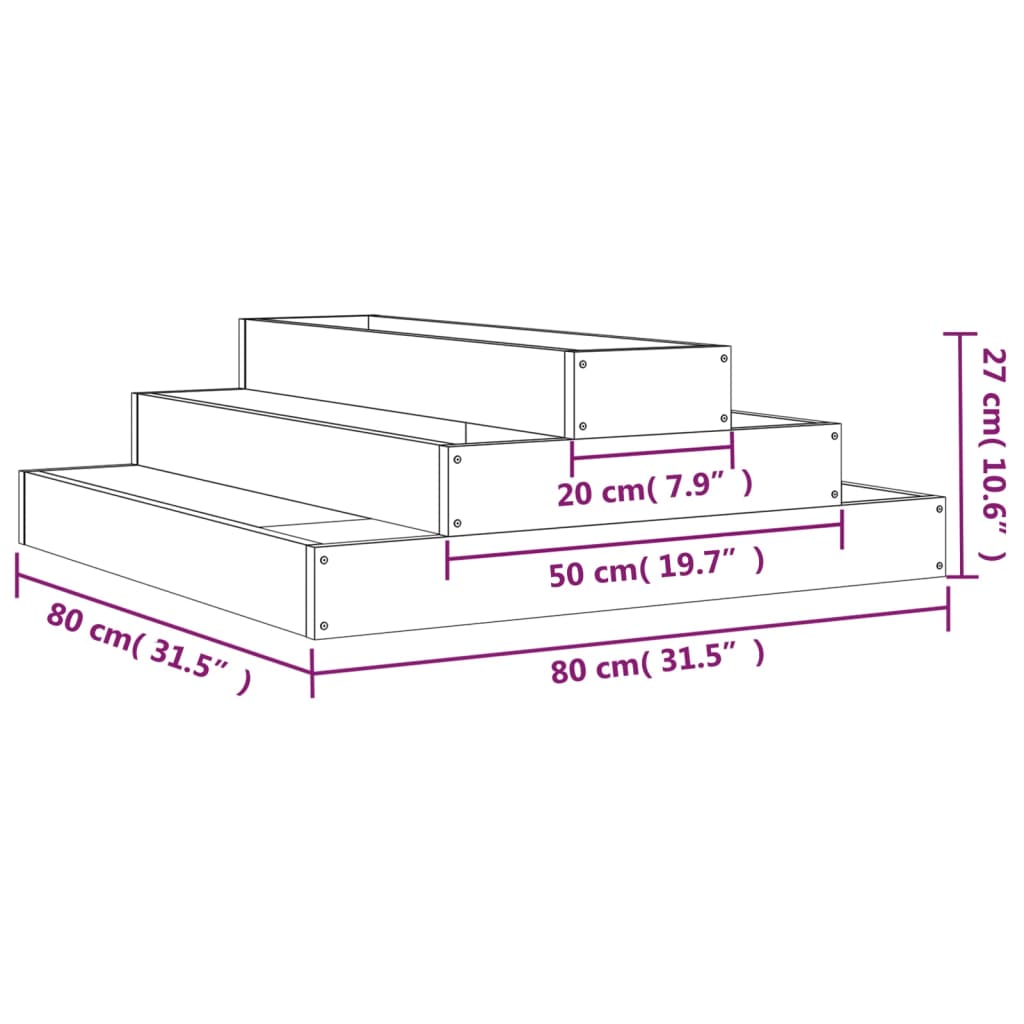 vidaXL Jardinera de madera maciza de pino negro 80x80x27 cm