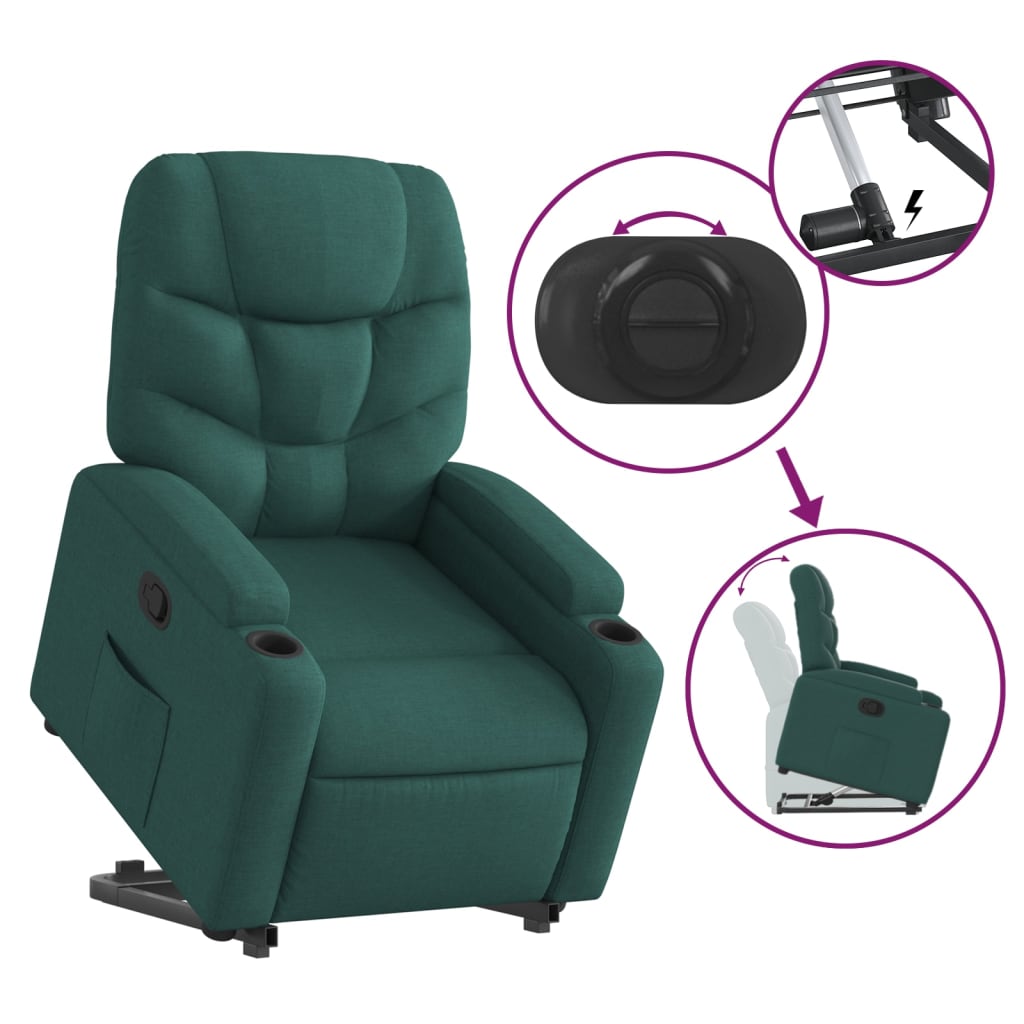 vidaXL Sillón reclinable elevable tela verde oscuro