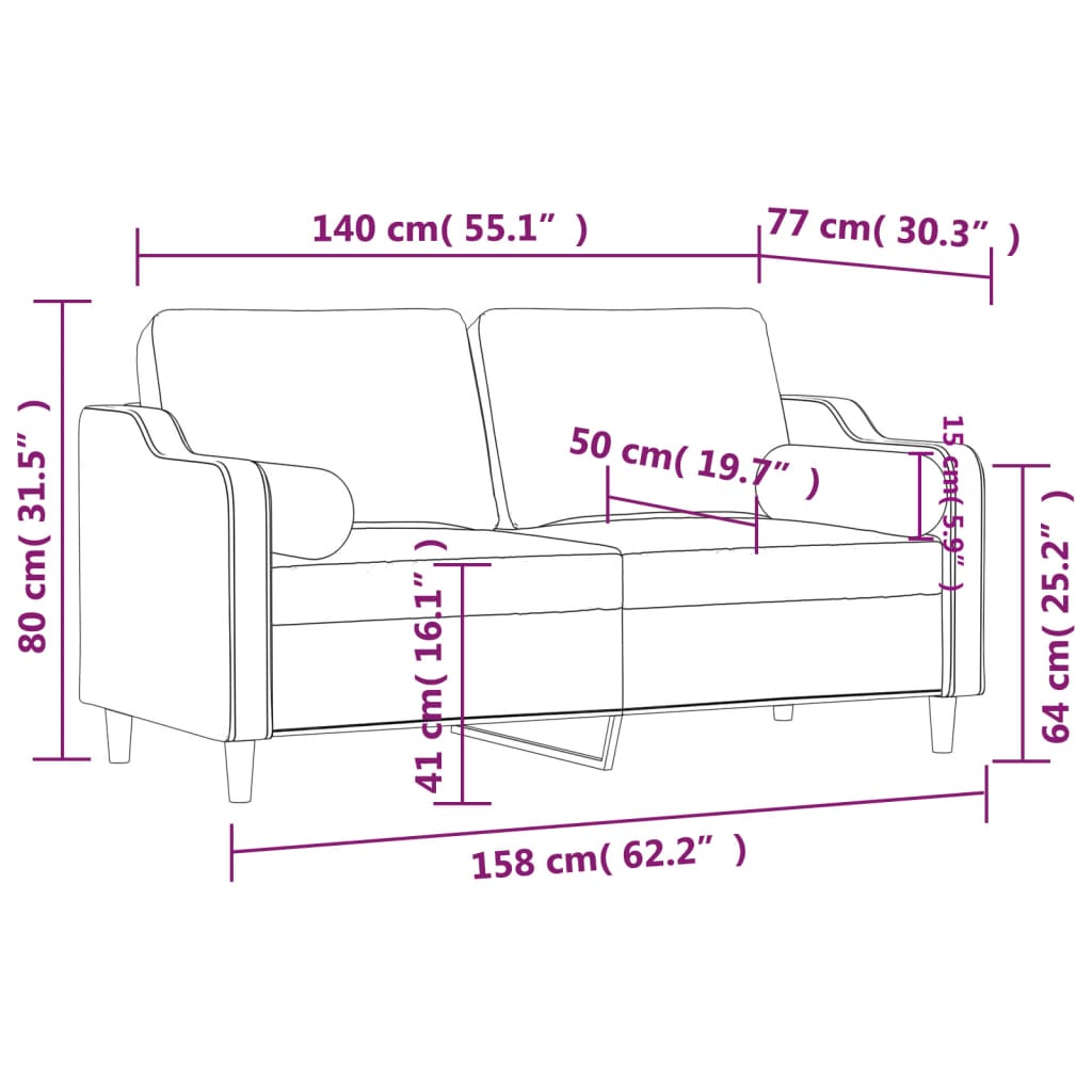 vidaXL Sofá de 2 plazas con cojines tela negro 140 cm