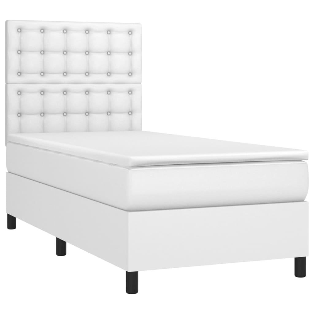 vidaXL Cama box spring y colchón LED cuero sintético blanco 90x200 cm