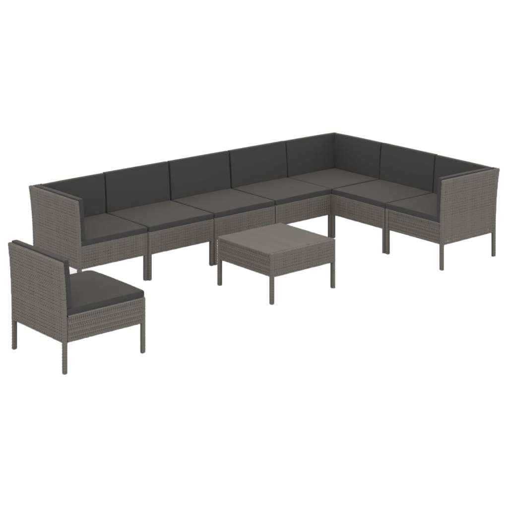 vidaXL Set de muebles de jardín 9 pzas y cojines ratán sintético gris