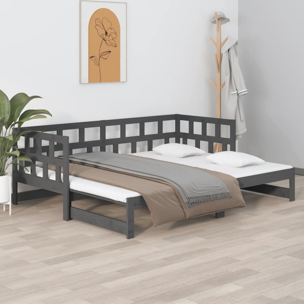 vidaXL Sofá cama extraíble madera maciza de pino gris 2x(90x200) cm