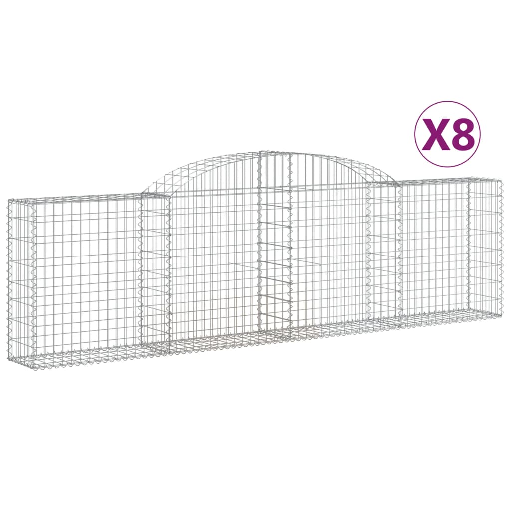 vidaXL Cestas de gaviones 8 uds forma de arco hierro 300x30x80/100 cm