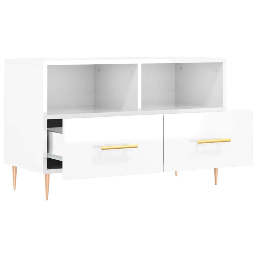 vidaXL Mueble de TV madera contrachapada blanco brillo 80x36x50 cm