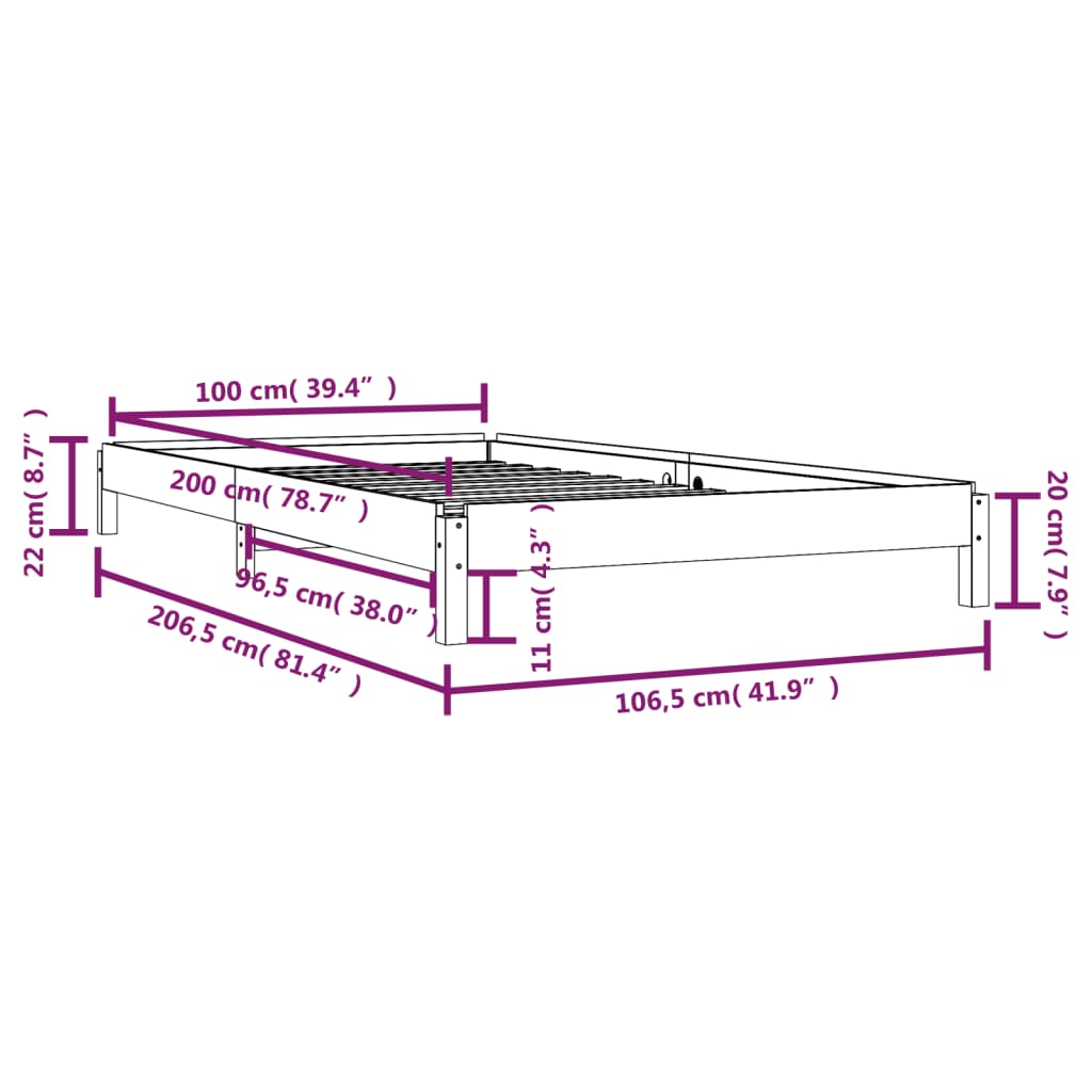 vidaXL Cama apilable de madera pino maciza negro 100x200 cm