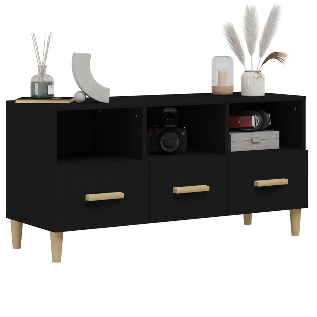 vidaXL Mueble de TV madera contrachapada negro 102x36x50 cm