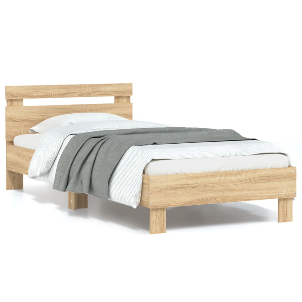 vidaXL Estructura de cama cabecero luces LED roble Sonoma 90x190 cm