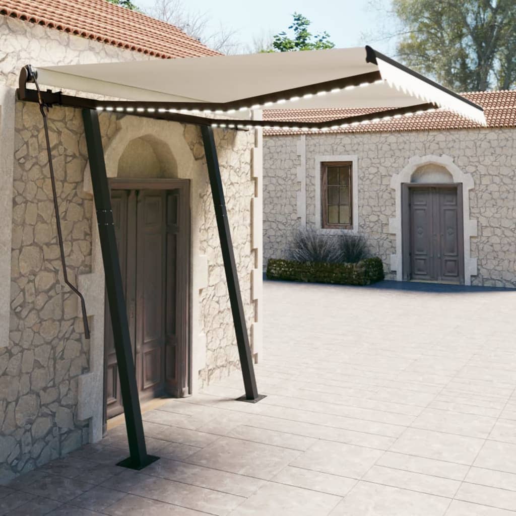 vidaXL Toldo manual retráctil con LED color crema 3,5x2,5 m