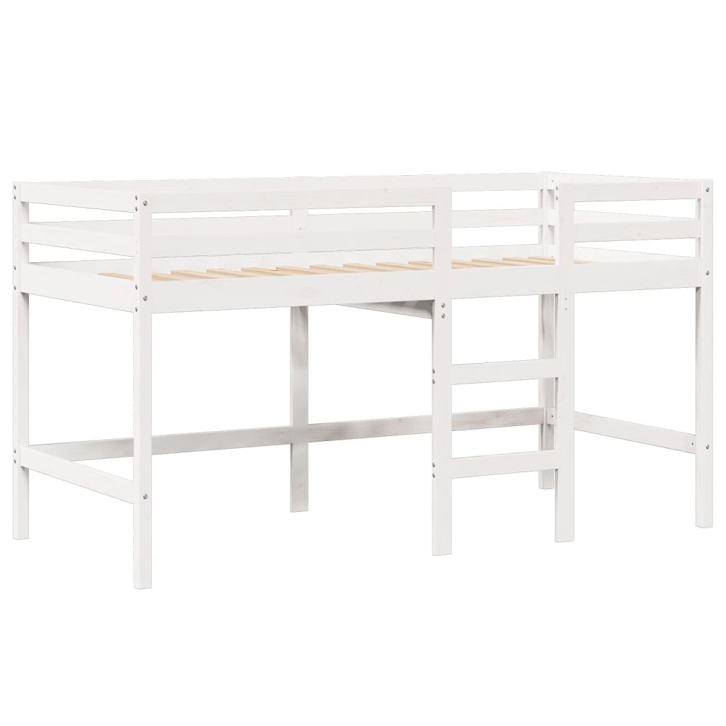 vidaXL Cama alta escalera y techo madera maciza pino blanca 80x200 cm