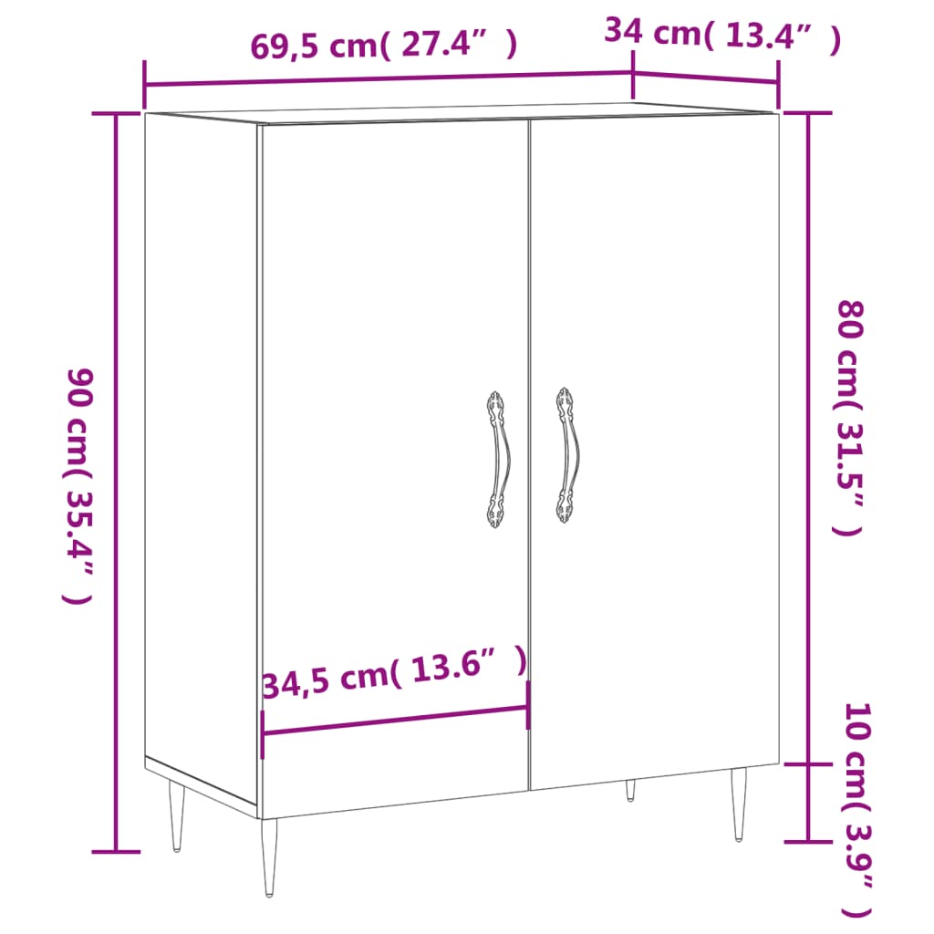 vidaXL Aparador de madera de ingeniería roble ahumado 69,5x34x90 cm