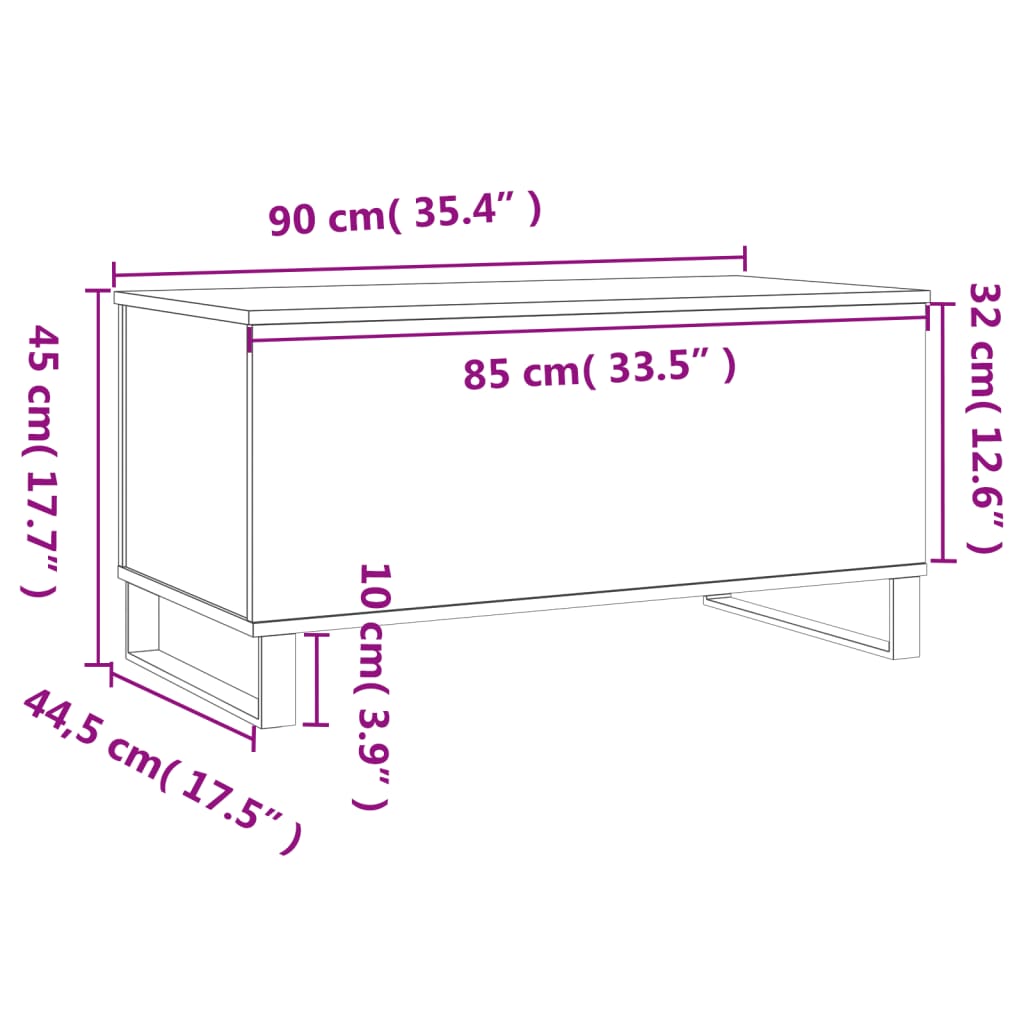 vidaXL Mesa de centro madera contrachapada gris hormigón 90x44,5x45 cm