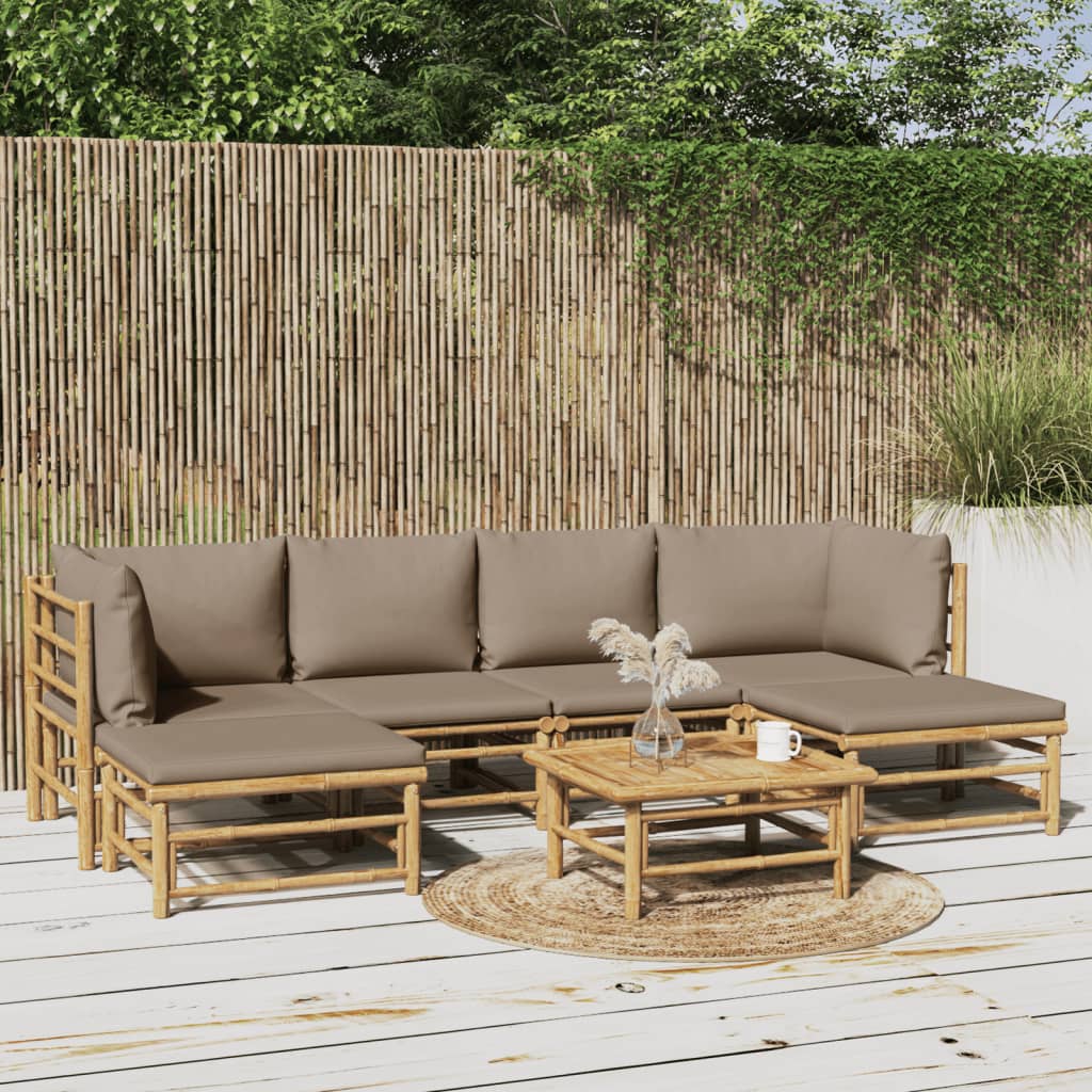 vidaXL Set de muebles de jardín 7 piezas bambú y cojines gris taupe