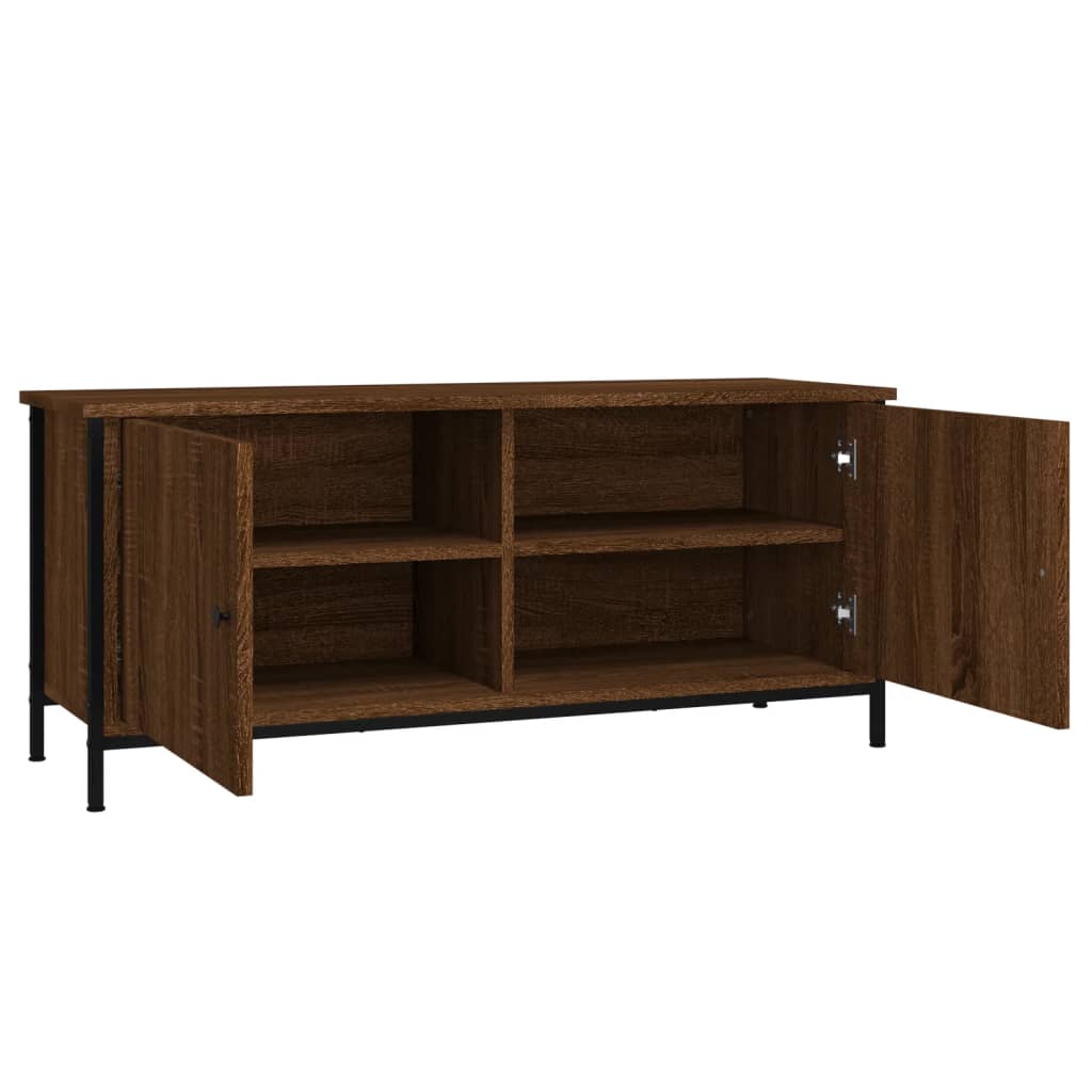 vidaXL Mueble TV con puertas contrachapada marrón roble 102x35x45 cm