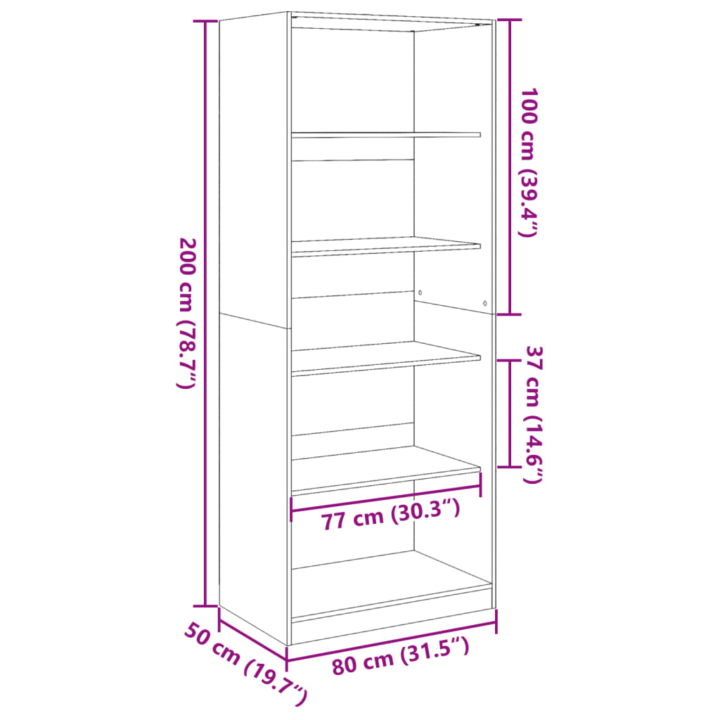 vidaXL Armario de madera de ingeniería gris Sonoma 80x50x200 cm