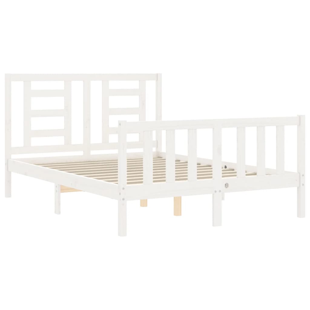 vidaXL Estructura cama de matrimonio con cabecero madera maciza blanco