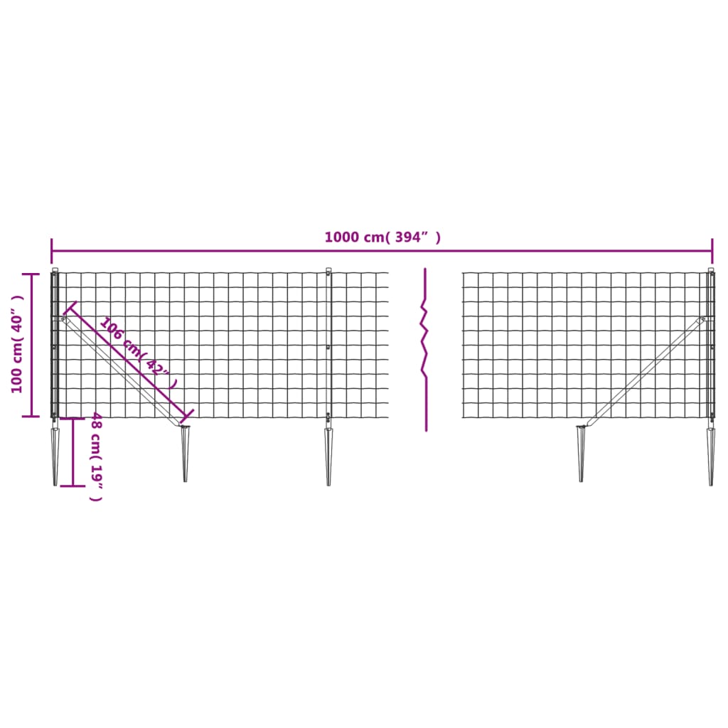 vidaXL Cerca de alambre con pinchos de anclaje gris antracita 1x10 m