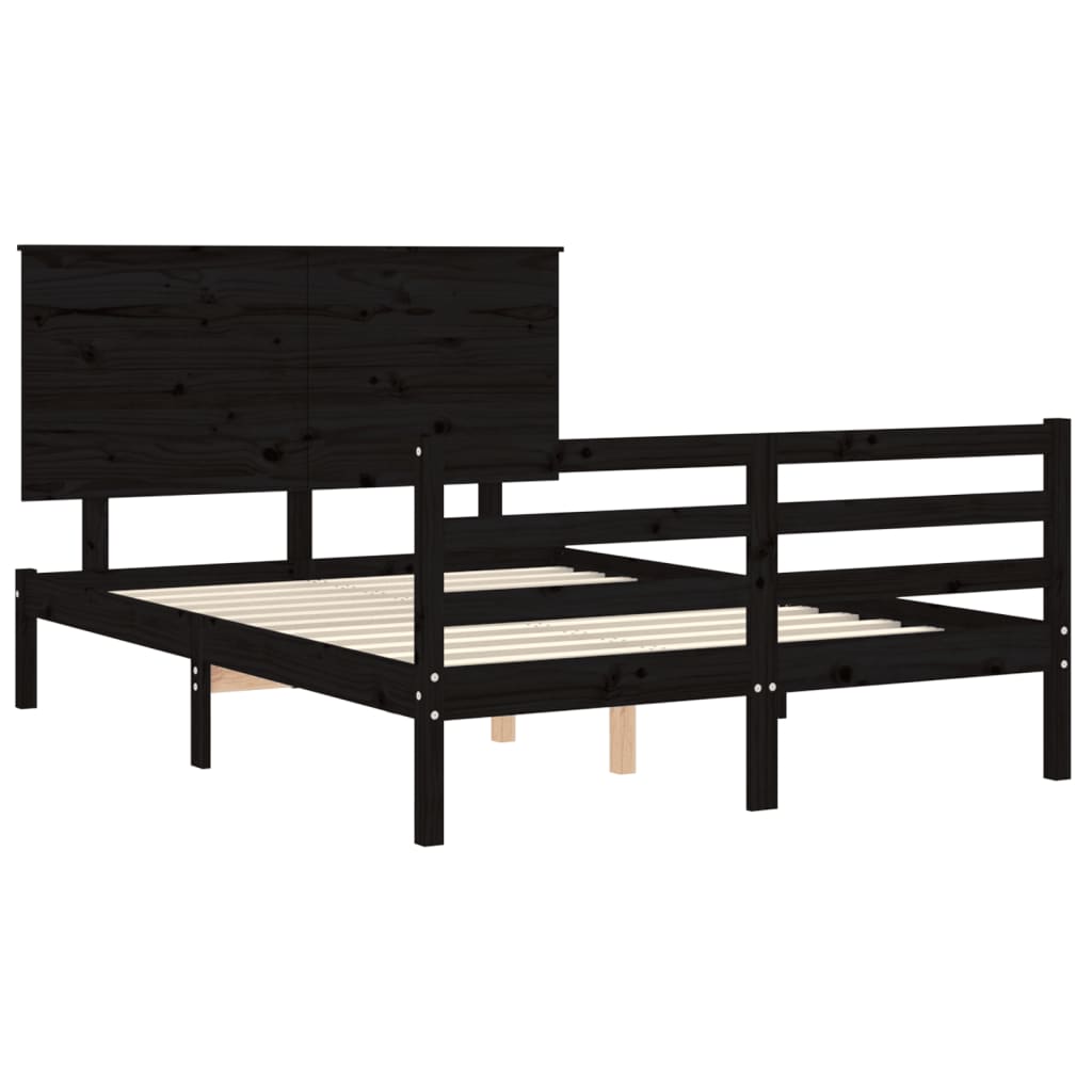 vidaXL Estructura de cama con cabecero madera maciza negro 120x200 cm