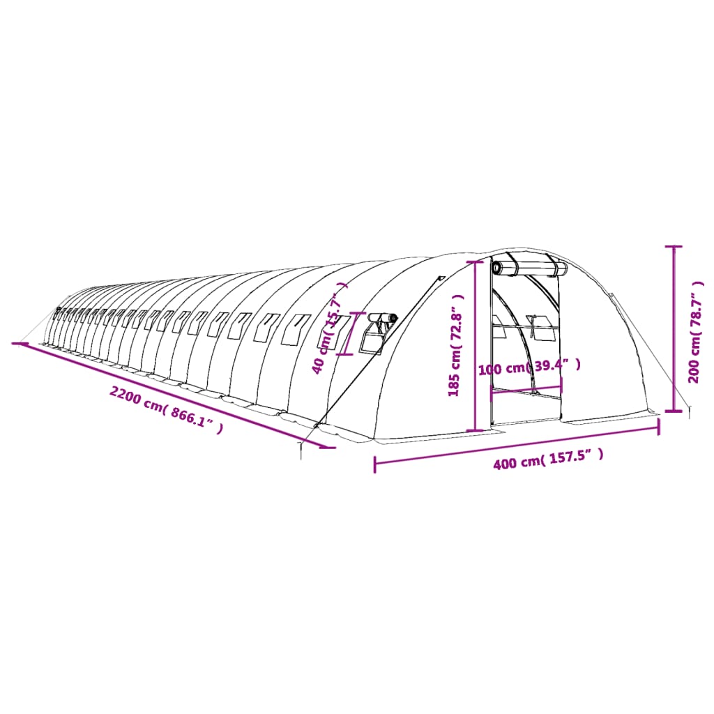 vidaXL Invernadero con estructura de acero verde 88 m² 22x4x2 m