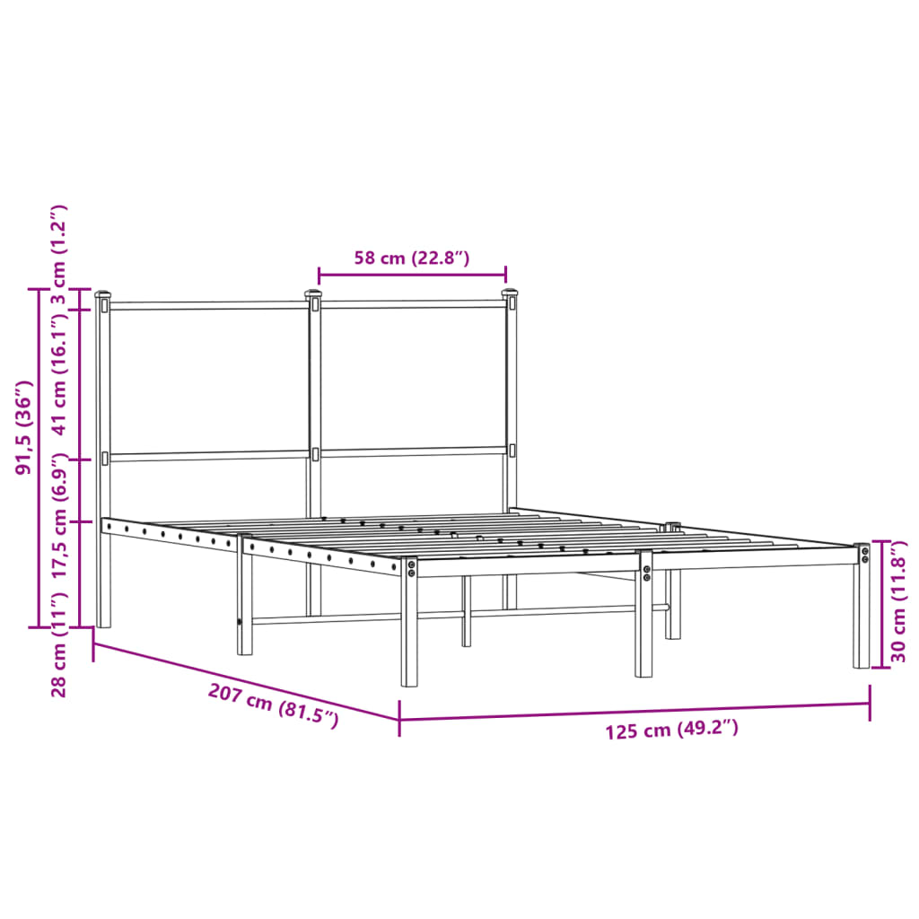 vidaXL Estructura de cama sin colchón metal marrón roble 120x200 cm