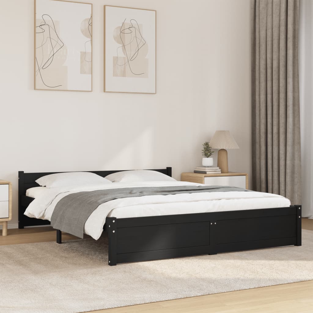 vidaXL Estructura de cama madera maciza negra King Size 150x200 cm