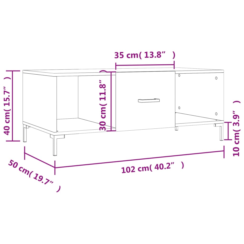 vidaXL Mesa de centro madera contrachapada blanco 102x50x40 cm