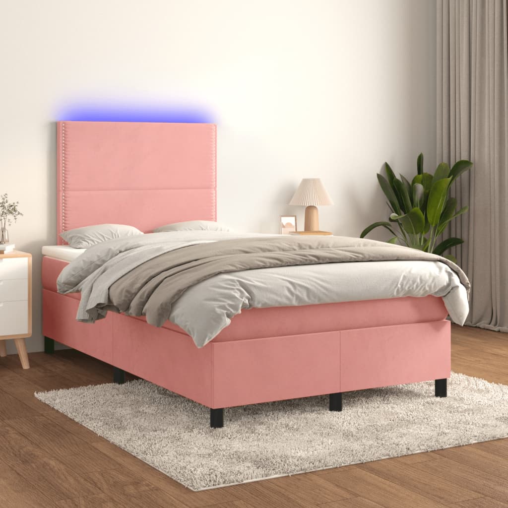 vidaXL Cama box spring con colchón y LED terciopelo rosa 120x190 cm