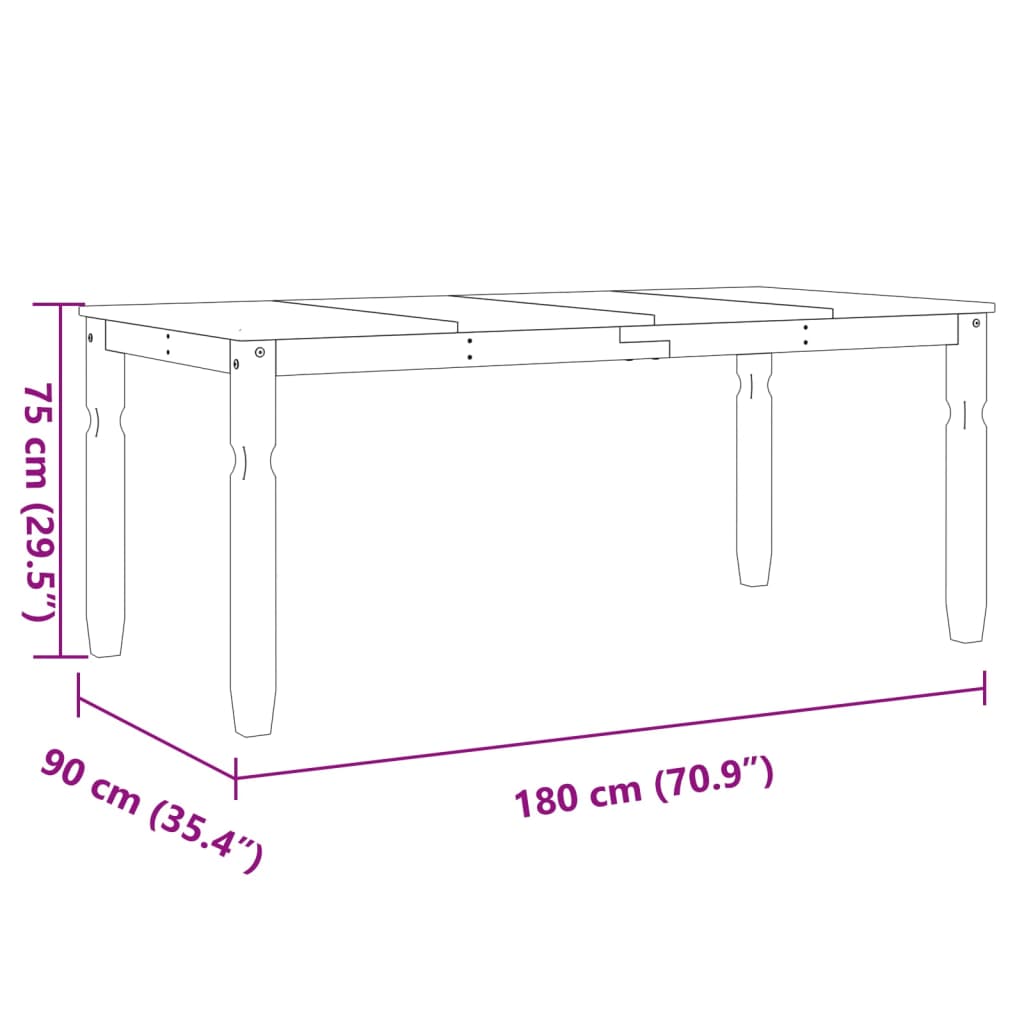 vidaXL Mesa de comedor Corona madera maciza pino blanco 180x90x75 cm